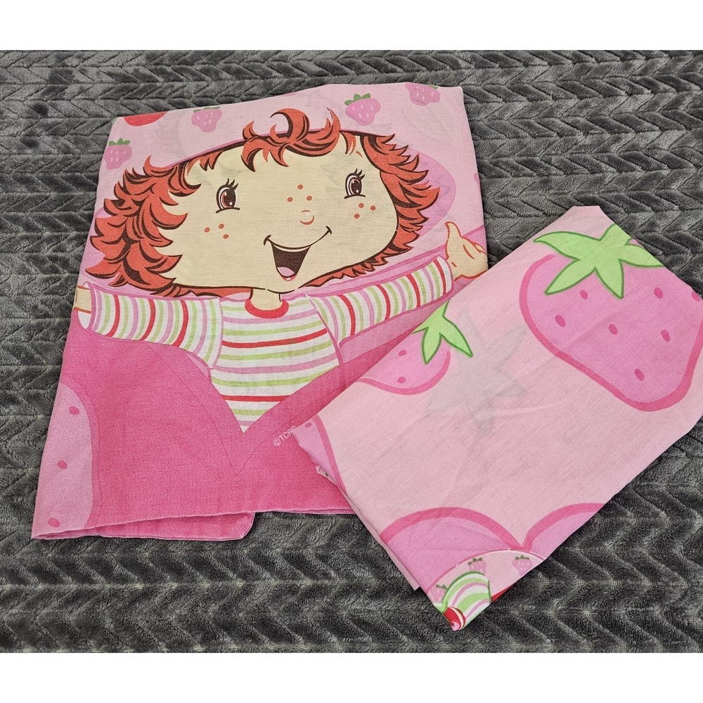 Vintage Strawberry Shortcake Window Valance Curtain One Pillowcase *Please Read